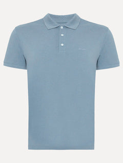 Polo John John Masculina Silm Fit New Simple Light Button Azul Médio