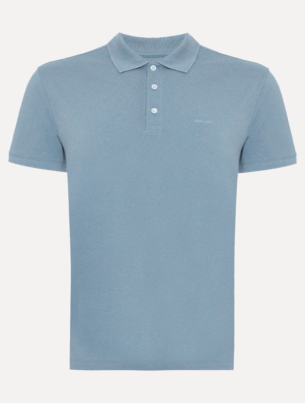Polo John John Masculina Silm Fit New Simple Light Button Azul Médio