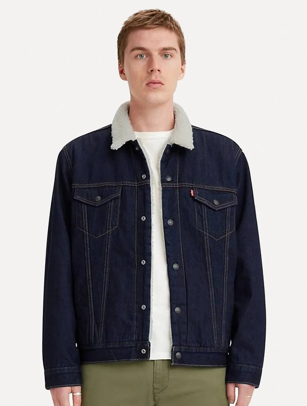 Jaqueta Levis Jeans Masculina Trucker Type 3 Sherpa Azul Escuro
