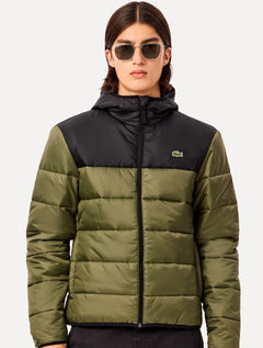 Jaqueta Lacoste Masculina Hoodie Water-Repellent Quilted Puffer Verde Escuro