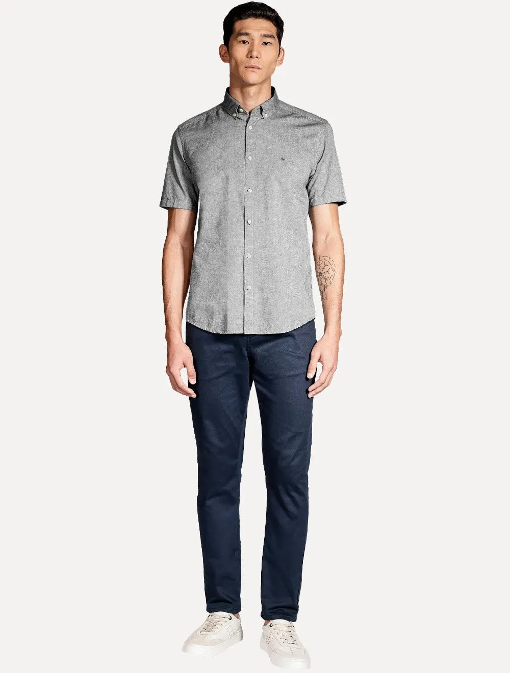 Camisa Aramis Masculina Manga Curta Slim Oxford Planalto Cinza Escuro