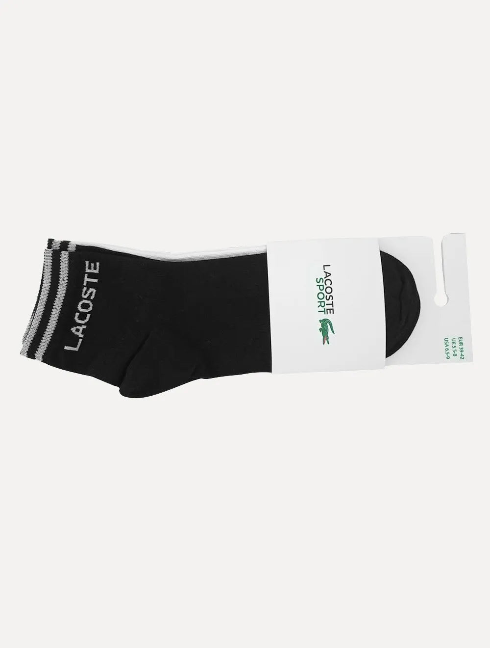 Kit 2 Pares Meia Lacoste | Cano Curto Sport Low Cotton Branca/Preta