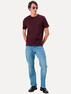Camiseta Tommy Jeans Masculina Regular Jersey C-Neck Flag Vermelho Escuro
