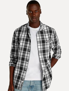 Camisa Tommy Jeans Masculina Regular Poplin Xadrez Check Preta