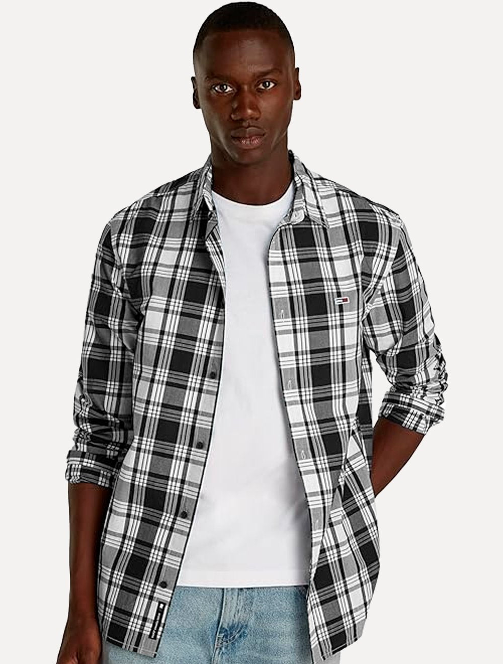 Camisa Tommy Jeans Masculina Regular Poplin Xadrez Check Preta