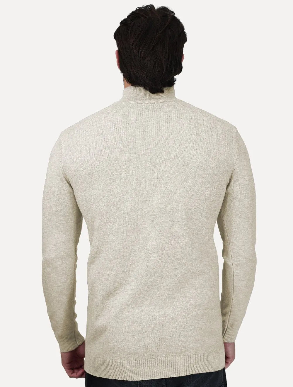 Suéter Dixen Masculina Tricot Manga Longa com Ziper Frontal Areia