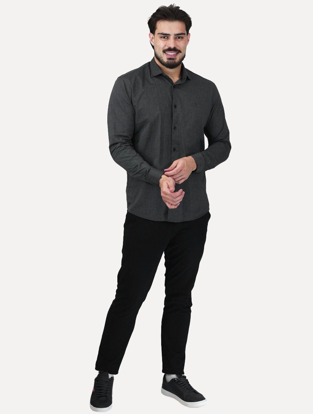 Camisa Aramis Masculina Slim Fil a Fil Antilia Cinza Escuro