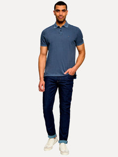 Polo Tommy Hilfiger Masculina Regular Piquet Garment Dye Azul Escuro