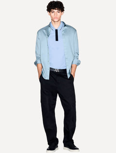 Camisa Armani Exchange Masculina Cotton Slim Fit Mono Logo Azul Índigo