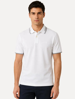 Polo Dudalina Masculina Piquet Jacquard Gola Friso Off White