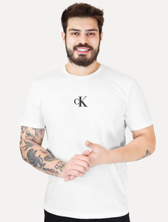 Camiseta Calvin Klein Jeans Masculina Frontal CK Rubber Relevo Branca