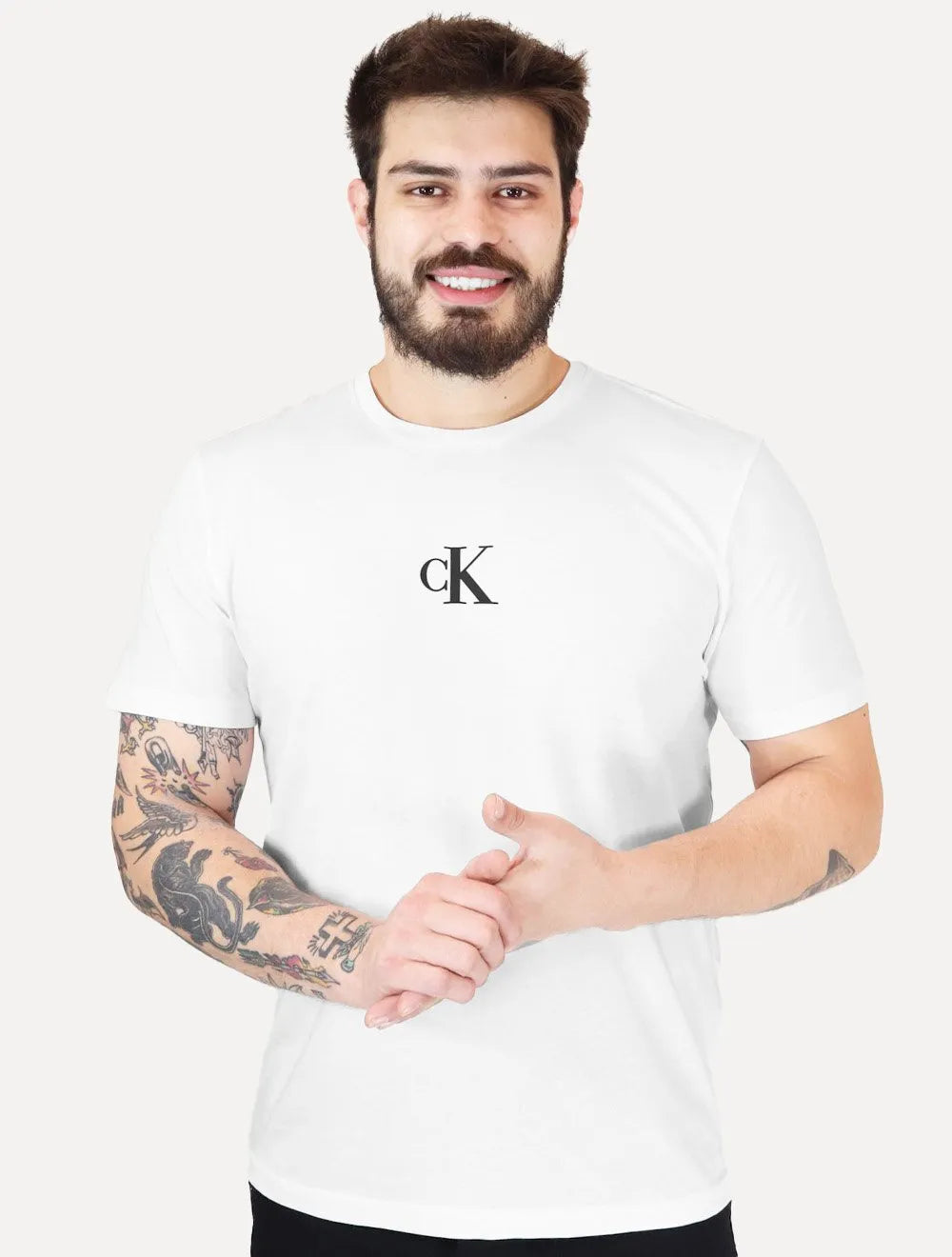 Camiseta Calvin Klein Jeans Masculina Frontal CK Rubber Relevo Branca