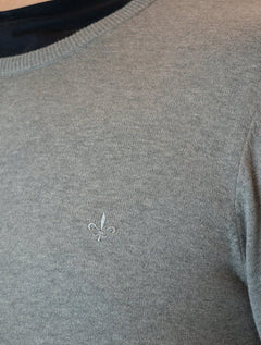 Suéter Dudalina Masculino Tricot Crewneck Basico Cinza Mescla