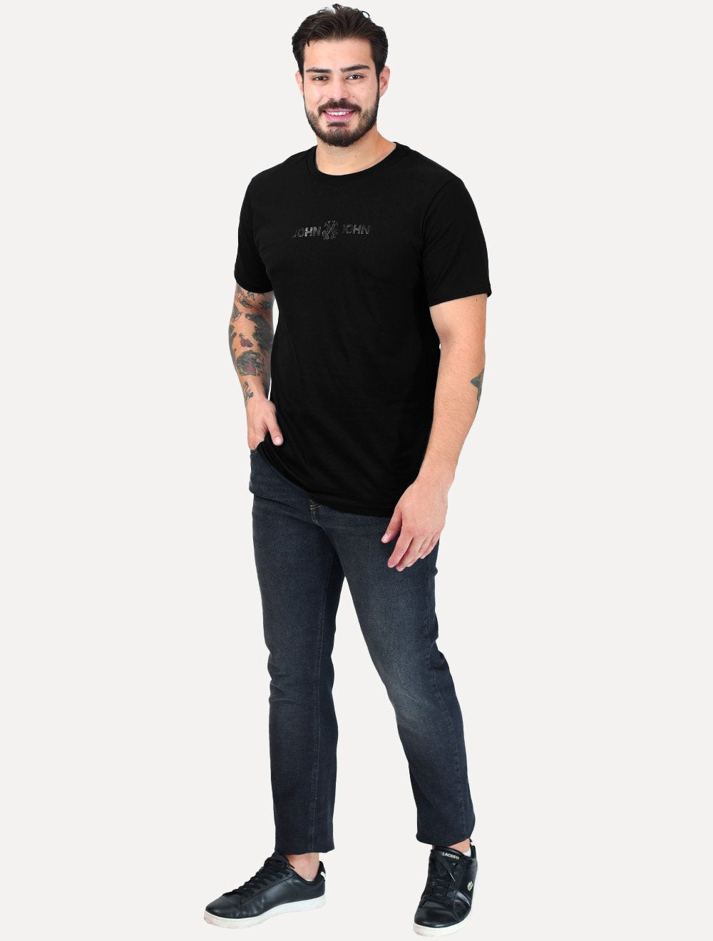 Camiseta John John Masculina Regular Fit Basic Logo Flat Preta