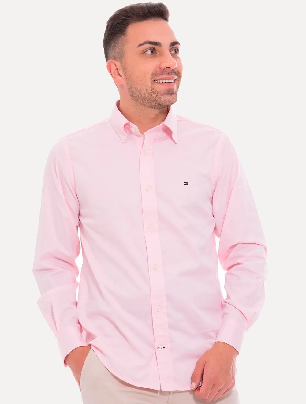 Camisa Tommy Hilfiger Masculina Regular Fit Classic Collar Rosa