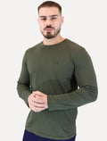 Camiseta Calvin Klein Jeans Masculina Manga Longa Rubber CK Frontal Verde Militar