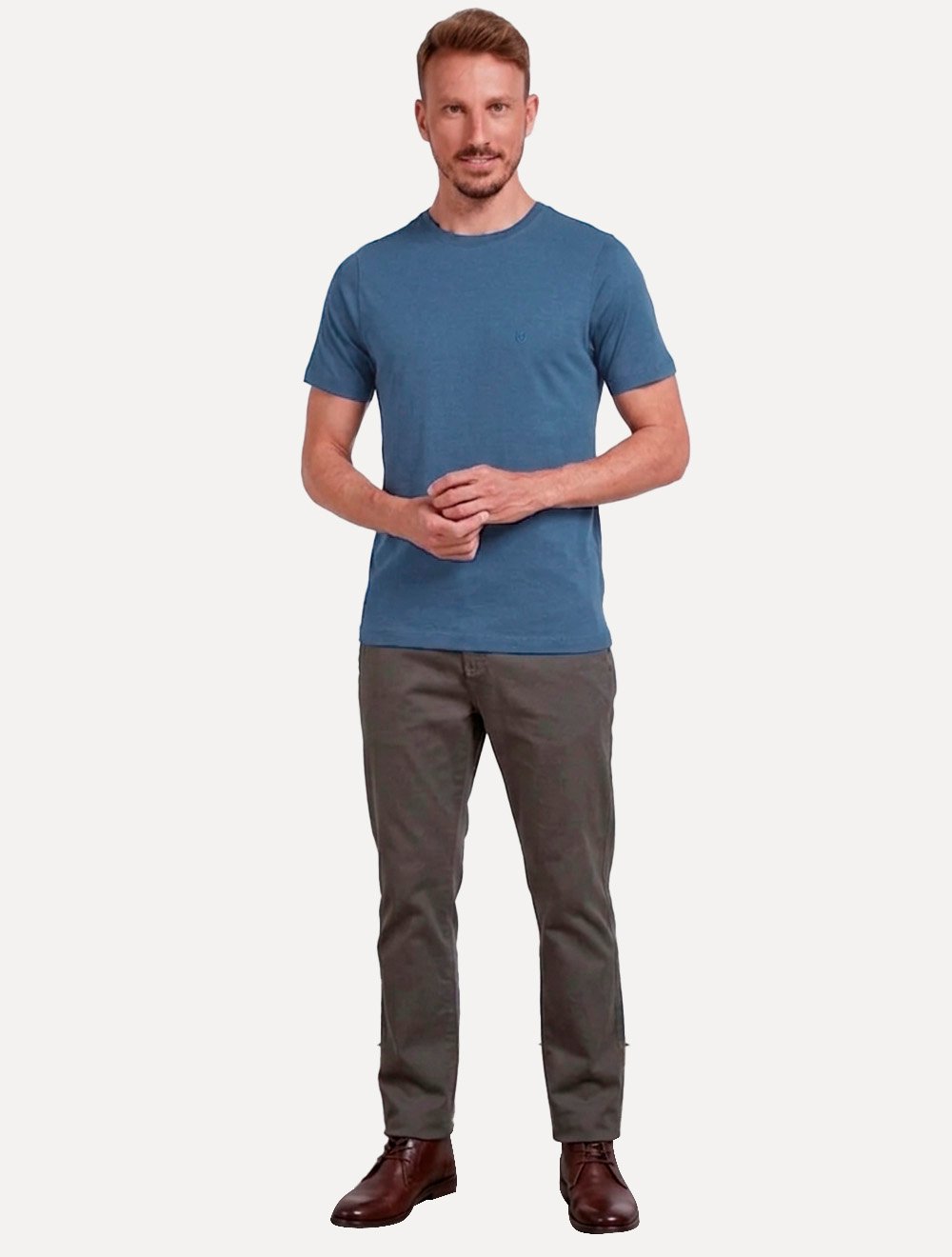 Camiseta Individual Masculina Comfort Pima Soft Touch Logo Azul Médio