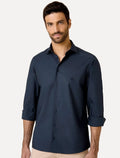 Camisa Dudalina Masculina Slim Superfine Cotton Mono Logo Lisa Tricoline Azul Marinho
