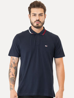 Polo Tommy Jeans Masculina Regular Flag Neck Azul Marinho
