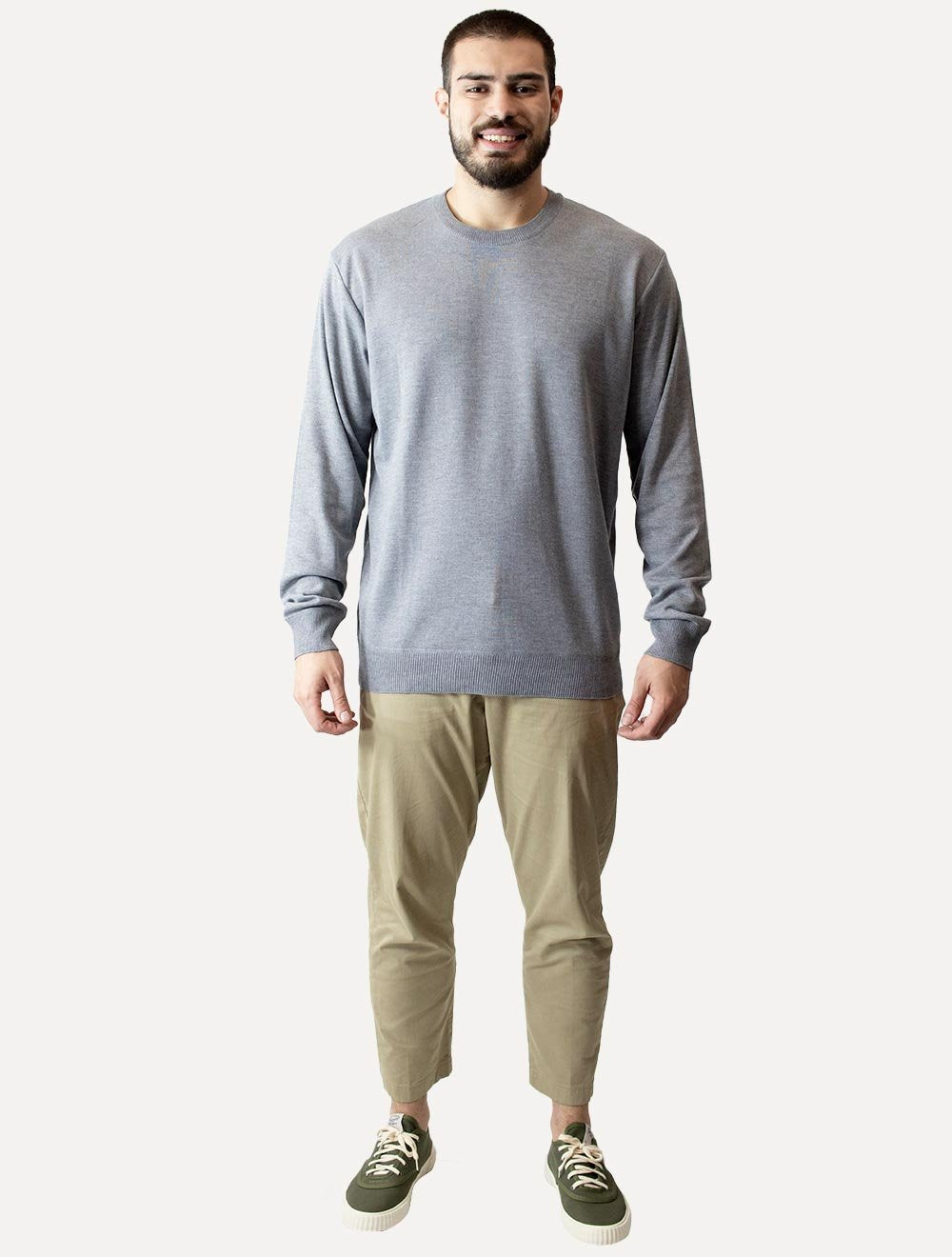 Suéter Dixen Masculino Tricot Crewneck Liso Cinza Mescla Escuro