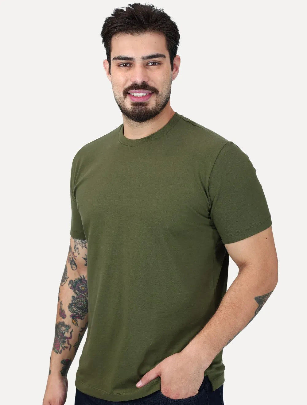 Camiseta K&J Black Cotton Flex Slim Verde Oliva