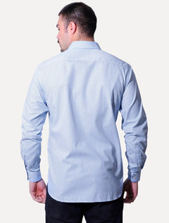 Camisa Dudalina Masculina Slim Superfine Cotton Xadrez Grid Azul Médio