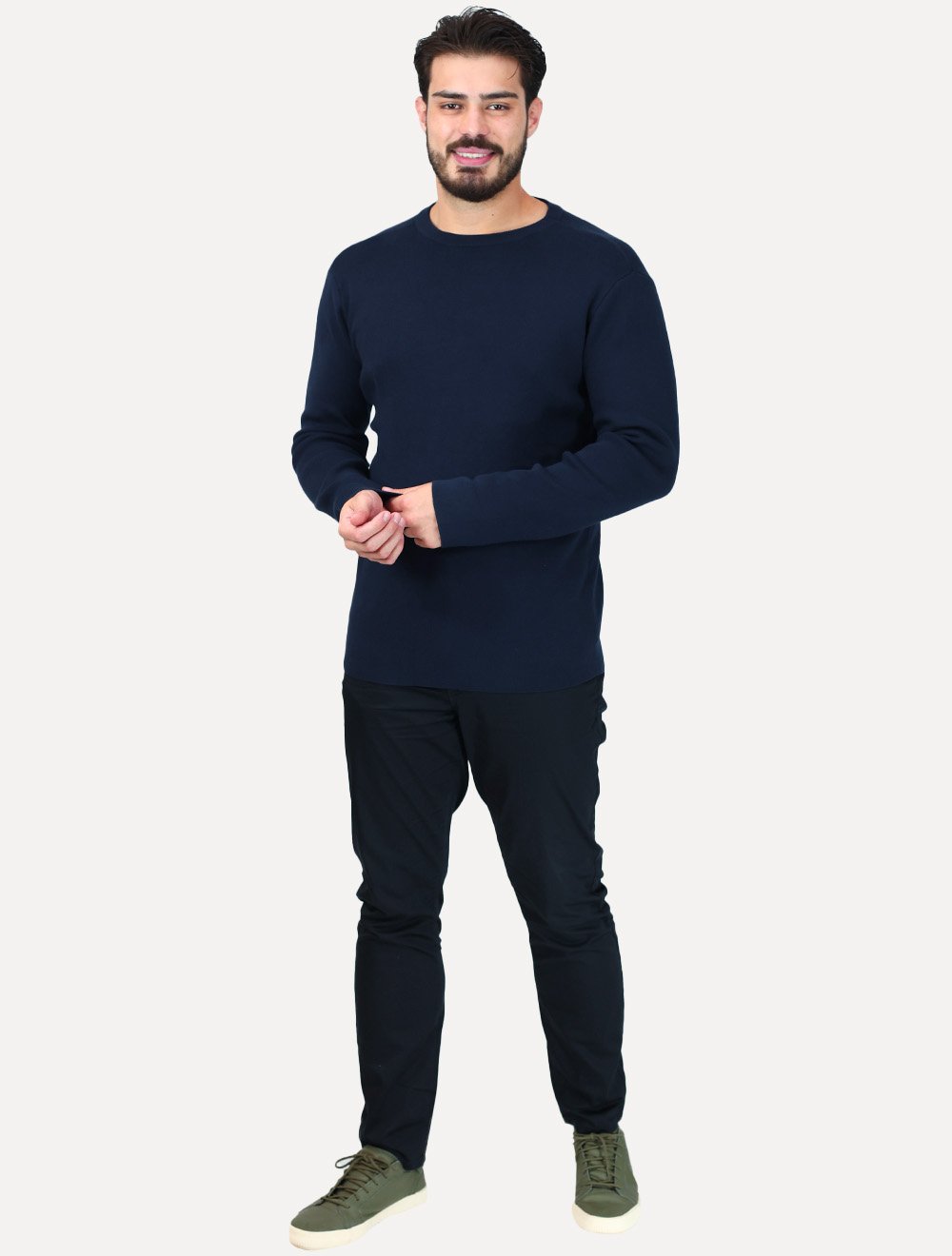 Blusa Osklen Masculina Manga Longa Tricot Solid Cotton Azul Marinho
