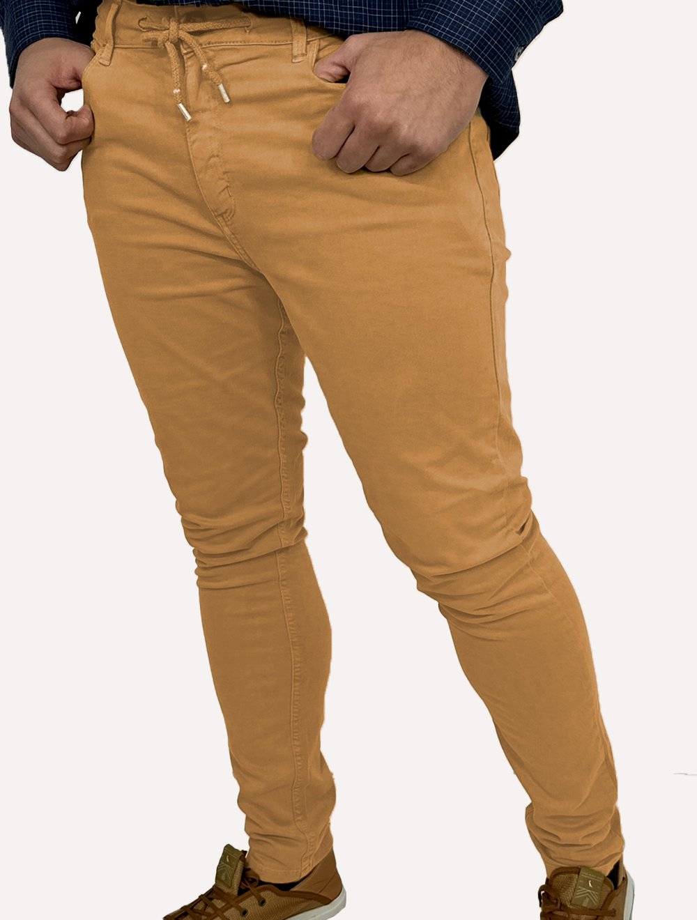 Calça King & Joe Sarja Masculina Slim Jogger Tinturada Marrom Claro