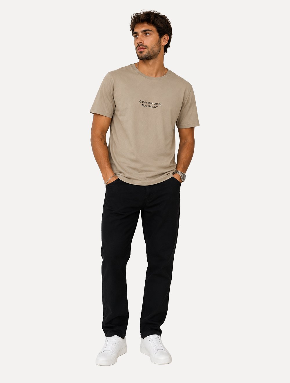 Camiseta Calvin Klein Jeans Masculina Logo New York Cáqui Médio