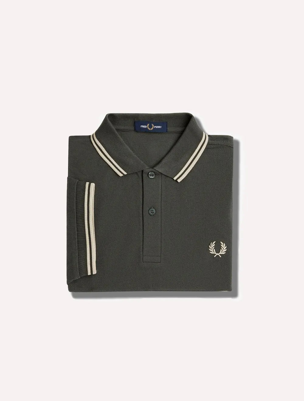 Polo Fred Perry Masculina Piquet Regular Beige Twin Tipped Verde