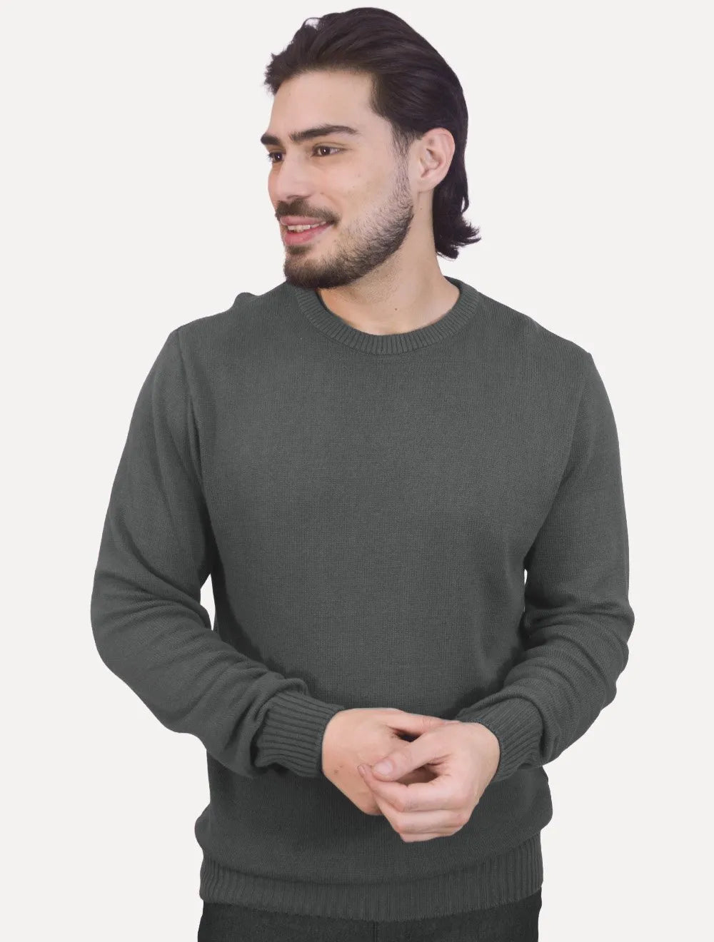 Suéter Dixen Masculino Tricot Gola Redonda Estonada Chumbo