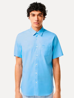 Camisa Lacoste Masculina Manga Curta Regular Solid Pocket Azul Claro