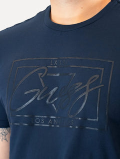 Camiseta Guess Masculina Los Angeles Cursive Relevo Azul Escuro