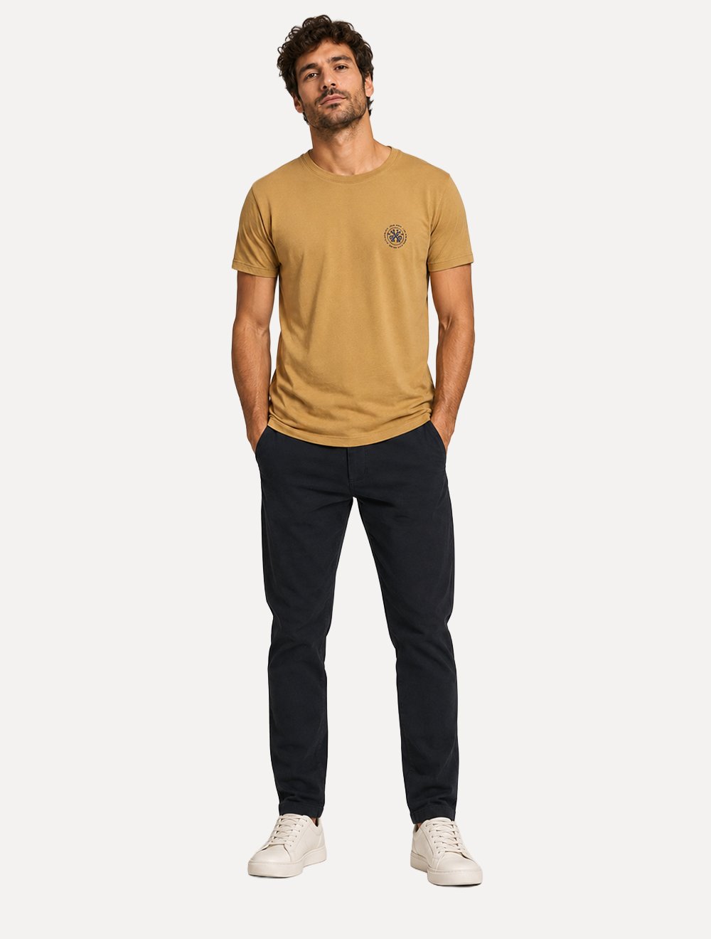Camiseta John John Masculina Regular Fit Brand Circle Mostarda