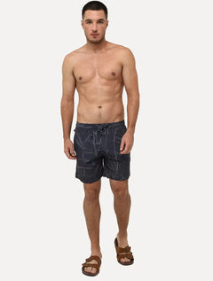 Short Aramis Masculino D'Água Elastico Estampado Traços Azul Marinho