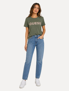 Camiseta Guess Feminina Silk Bold Logo Simple Verde Militar