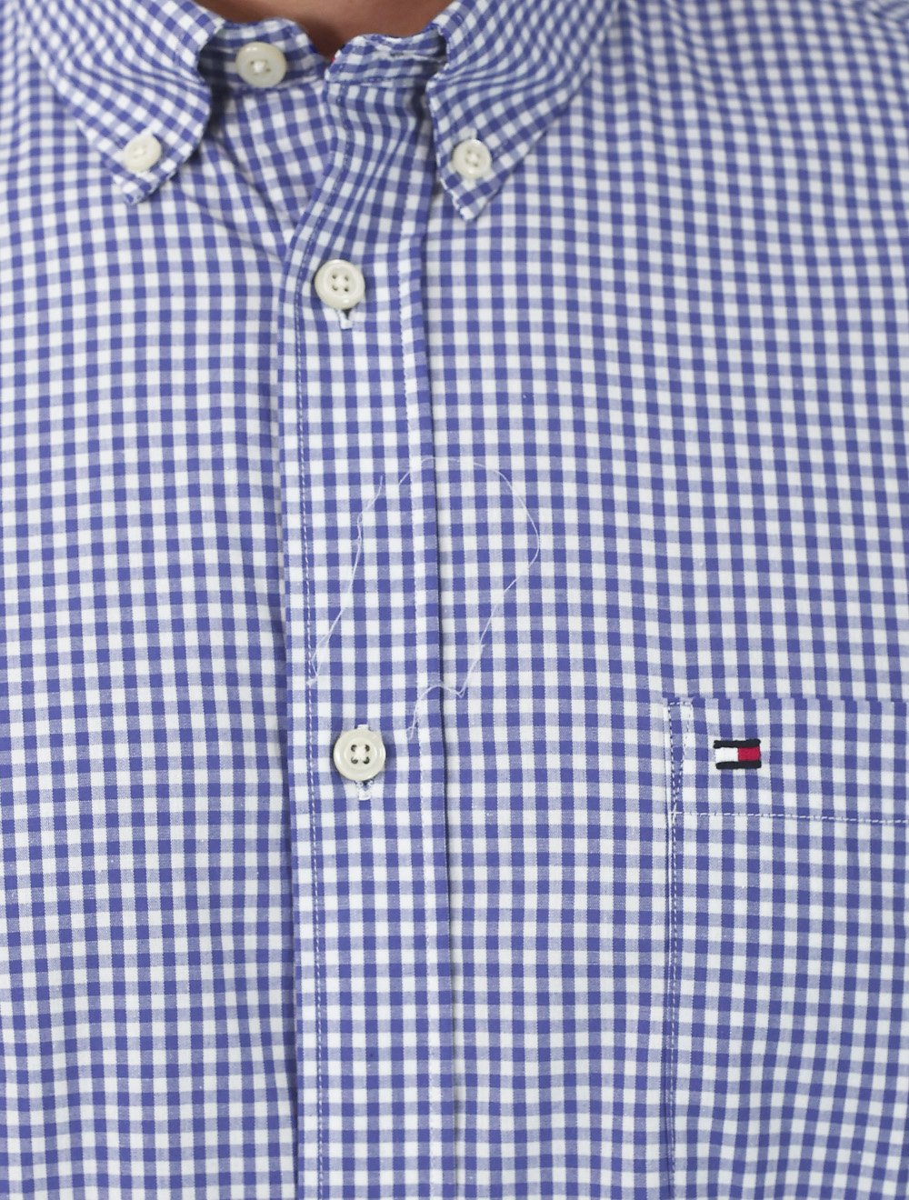 Camisa Tommy Hilfiger Masculina Manga Curta Pocket Gingham Azul Médio