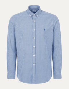 Camisa Dudalina Masculina Slim Superfine Cotton Vichy Azul Médio