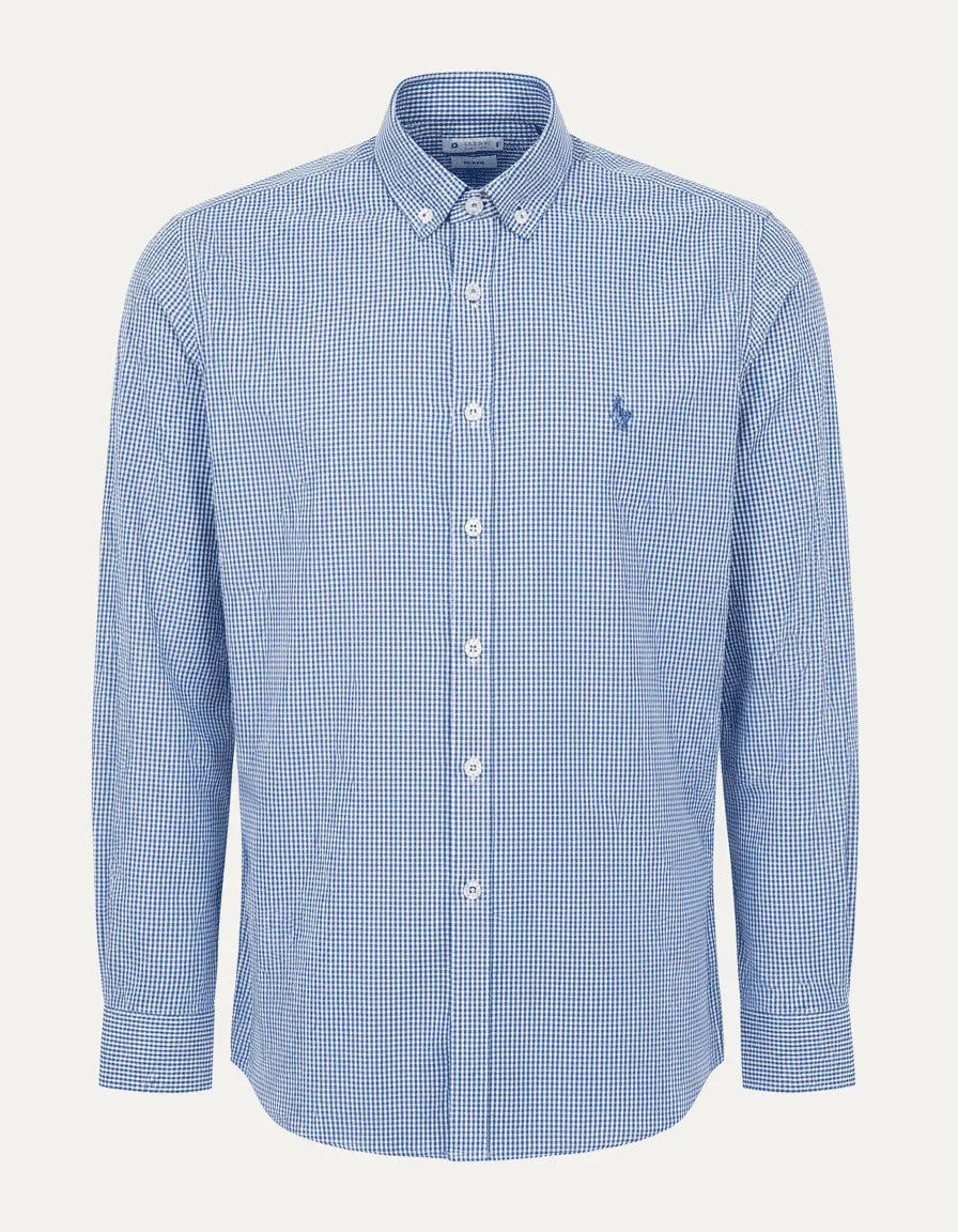 Camisa Dudalina Masculina Slim Superfine Cotton Vichy Azul Médio