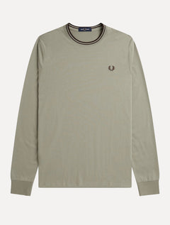 Blusa Fred Perry Masculina Regular Manga Longa Twin Tipped Areia