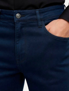 Calça Dudalina Jeans Slim Classica 5 Pockets Costura Escura Azul Escuro