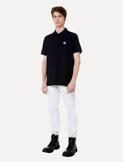 Polo John John Masculina Logo Transfer Preta