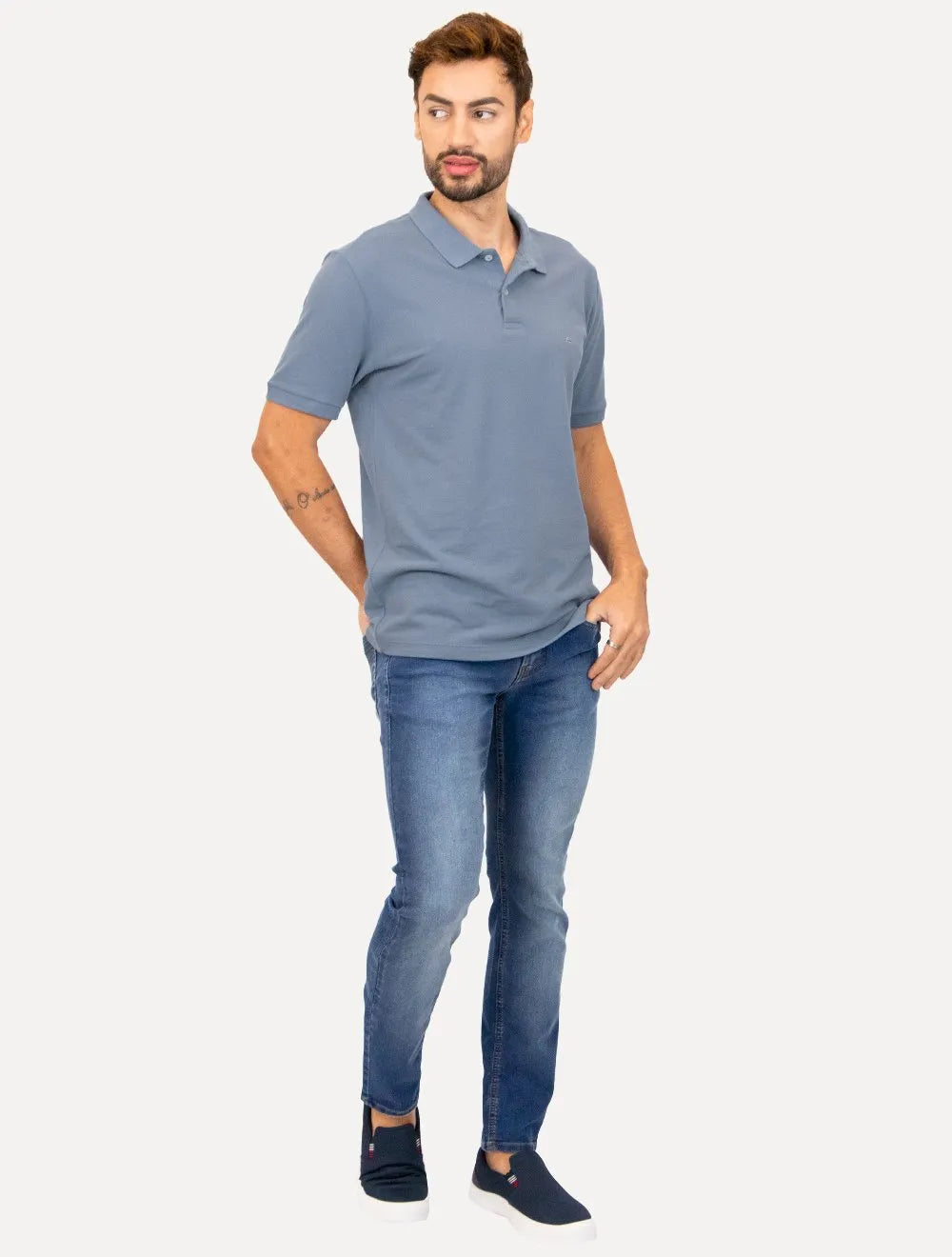 Polo Aramis Masculina Basic Piquet Azul Médio