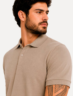 Polo Aramis Masculina Basic Piquet Mono Amêndoa