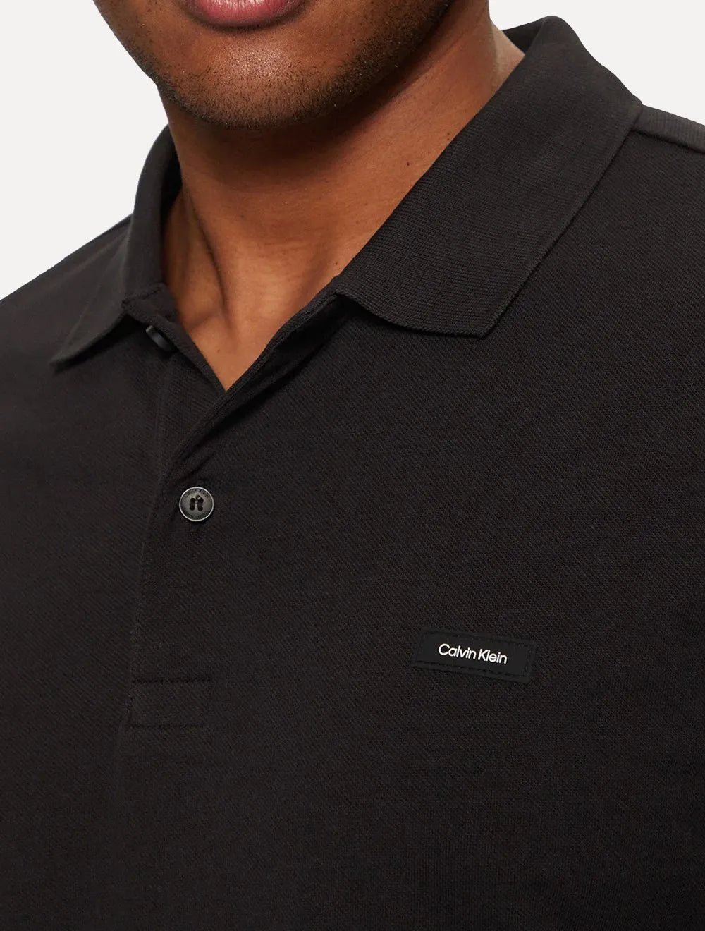 Polo Calvin Klein Masculina Piquet Slim Stretch Button Preta