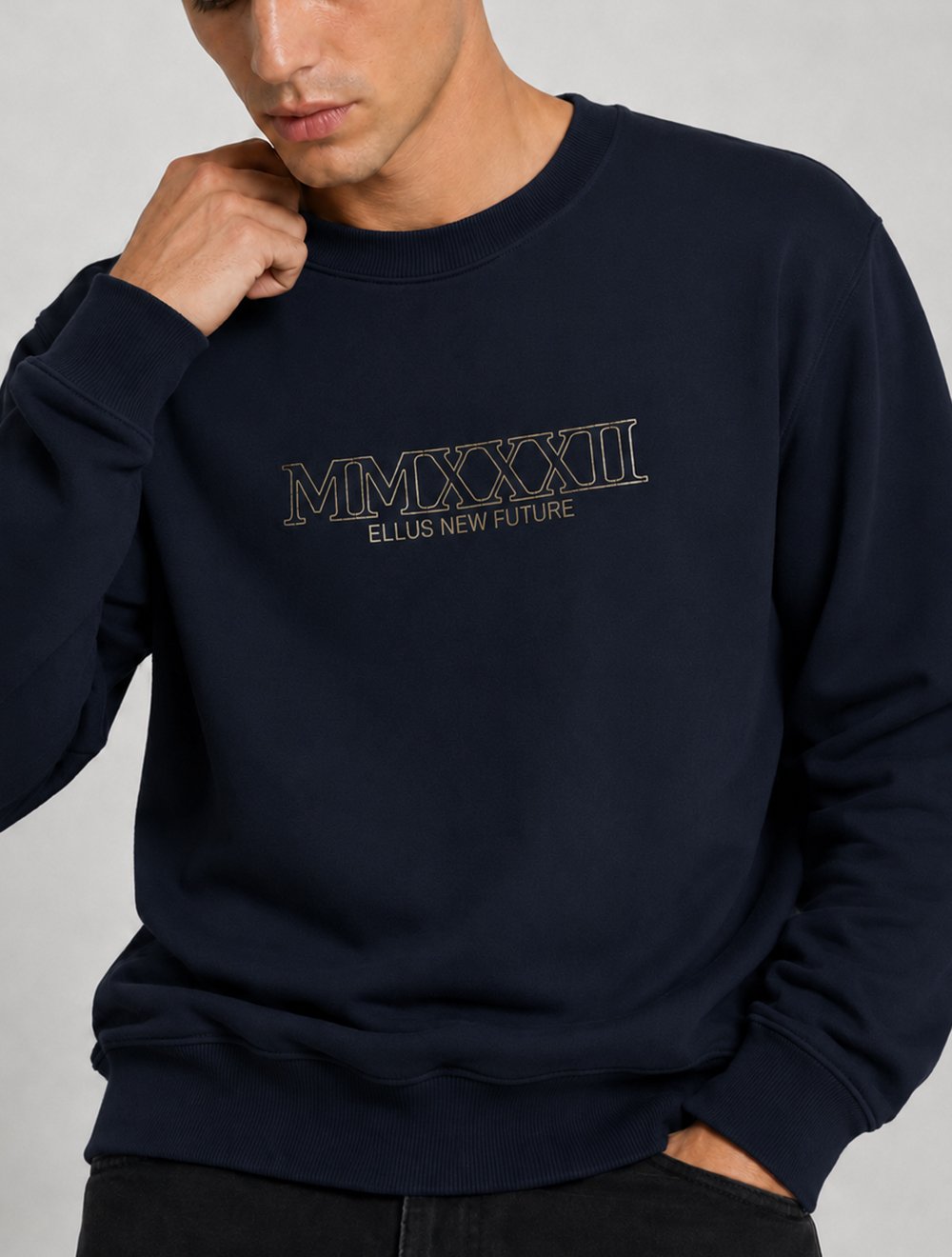 Moletom Ellus Masculino Crewneck Fleece New Future Azul Marinho