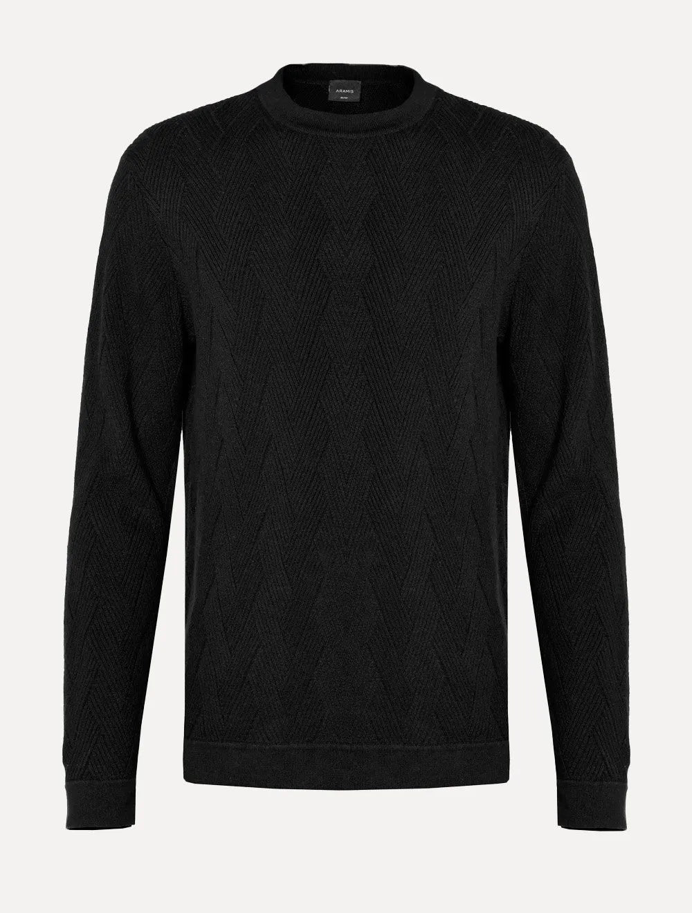 Suéter Aramis Masculino Tricot Crewneck Jacquard Tresse Preto
