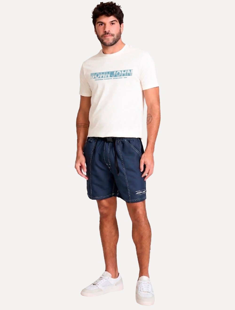 Camiseta John John Masculina Regular Fit Font Stripe Off White