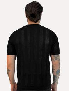 Camiseta Dixen Masculina Tricot Vertical Manga Curta Gola Careca Preto