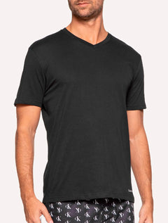 Camisetas Calvin Klein Underwear Masculinas V-Neck Pretas Pack 2UN